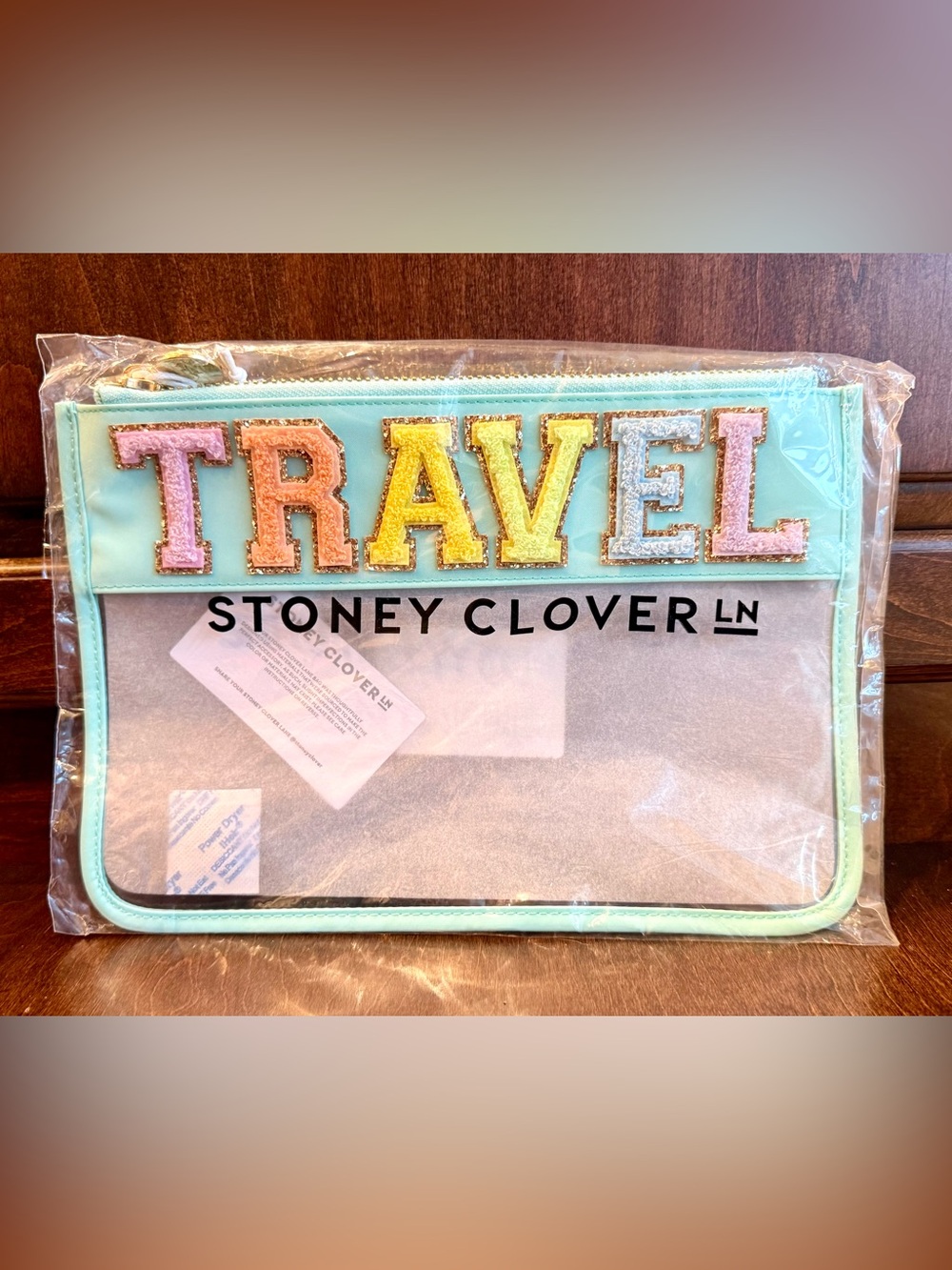 NWT Stoney Clover Lane Clear TRAVEL Patch Flat Pouch Cotton Candy